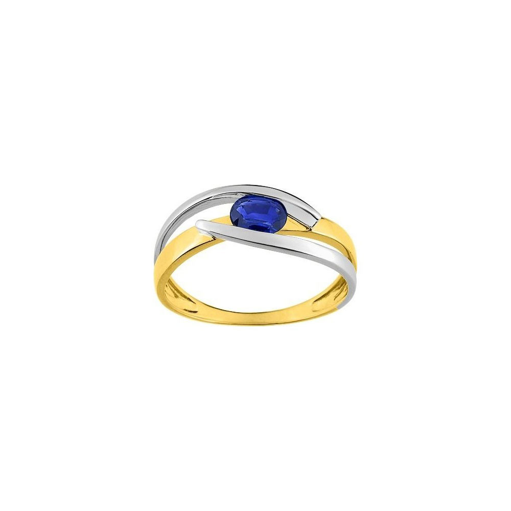 Bague or jaune, blanc et saphir bleu